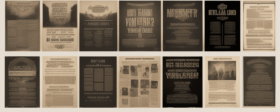 AI generated: Collage of titles of poster, big writings,
