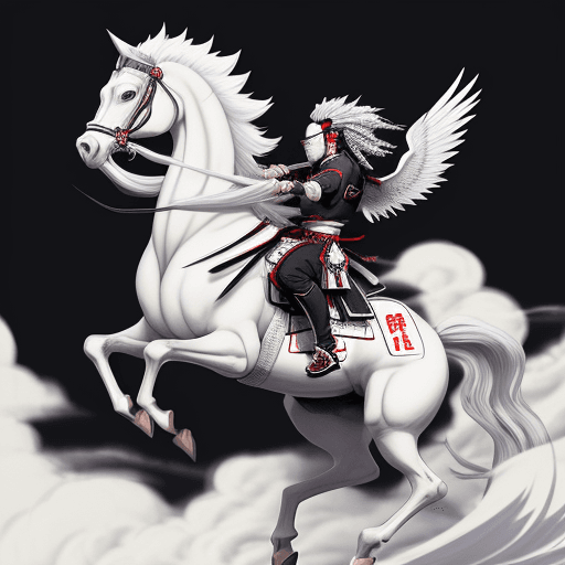 AI generated: diseño hagakure samurai, edo tensei japan tshirt design, Pegasus, galloping with clouds, hd, 16lk, b...