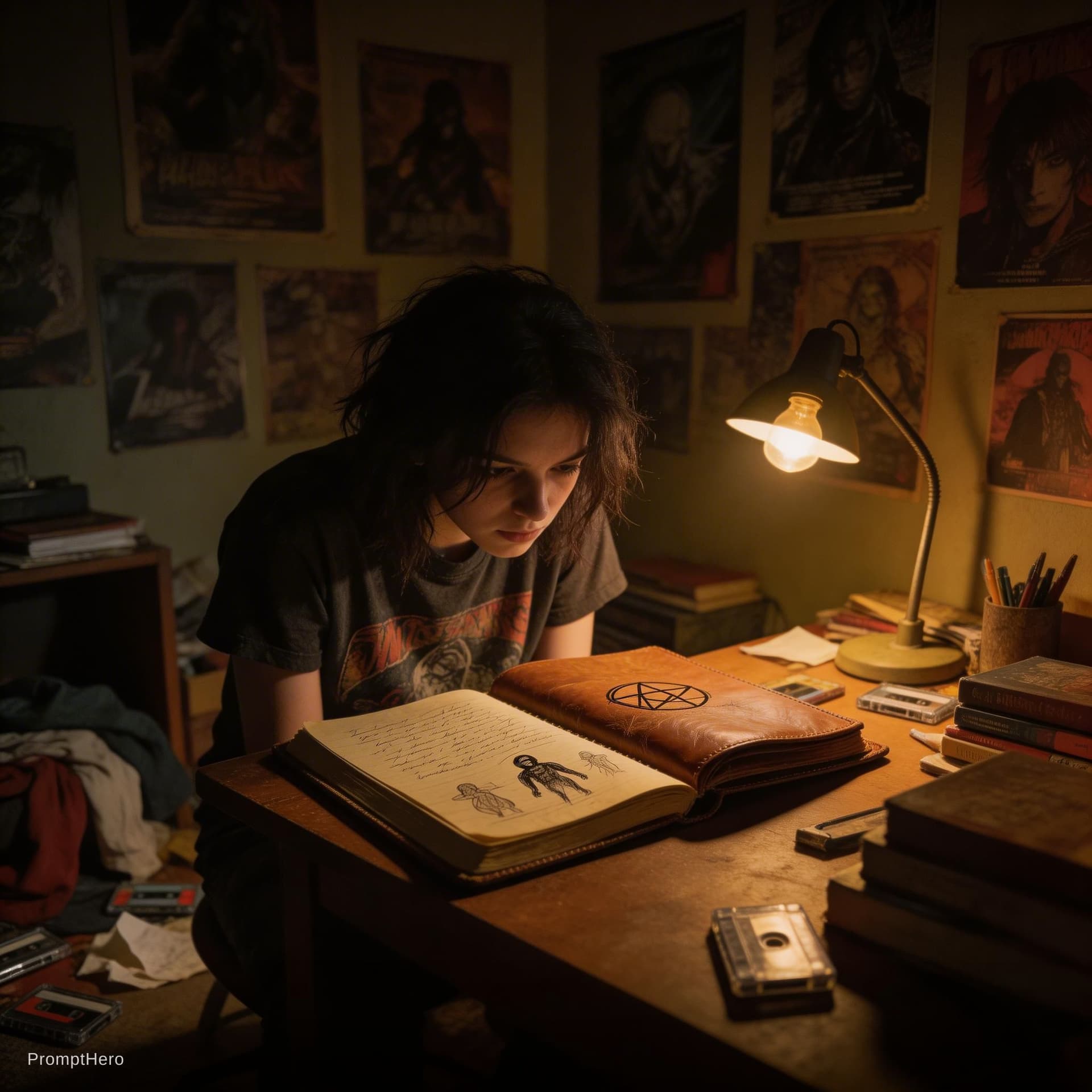AI generated: Cinematic true crime documentary style. A dimly lit teenager's bedroom in the early 1990s. A young w...