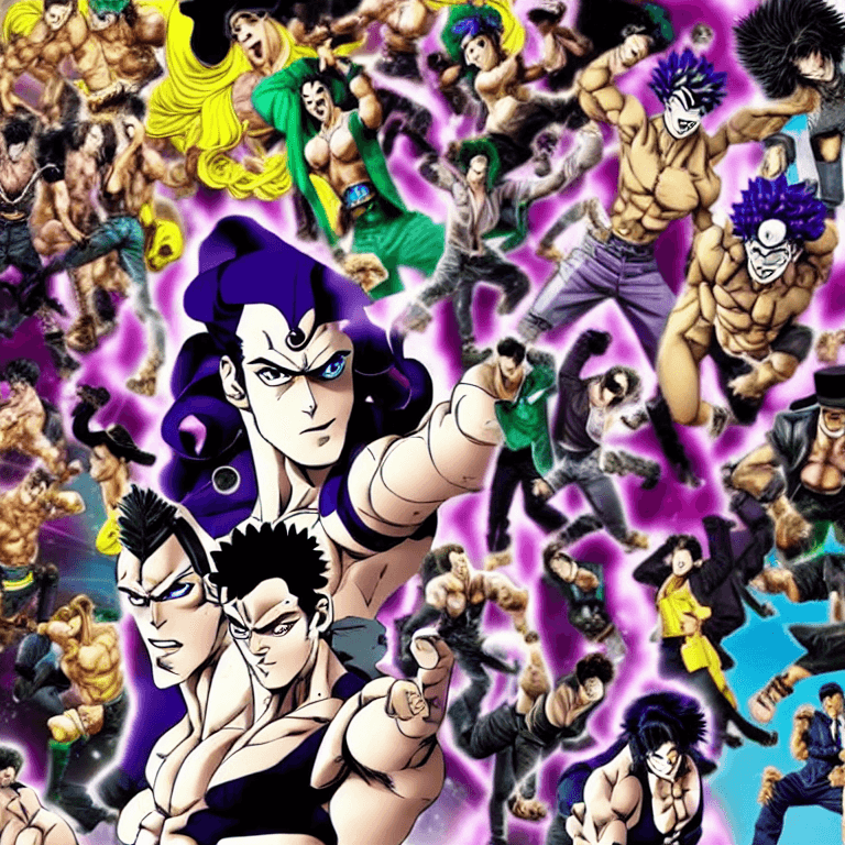 AI generated: JOJO's Bizarre Adventure, Strong contrast, Dynamic poses, one woman in picture, photo, selfie
