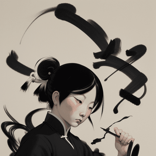 AI generated: china black brush painting, in the style of kazuki takamatsu, loose compositions, théodore géricault...