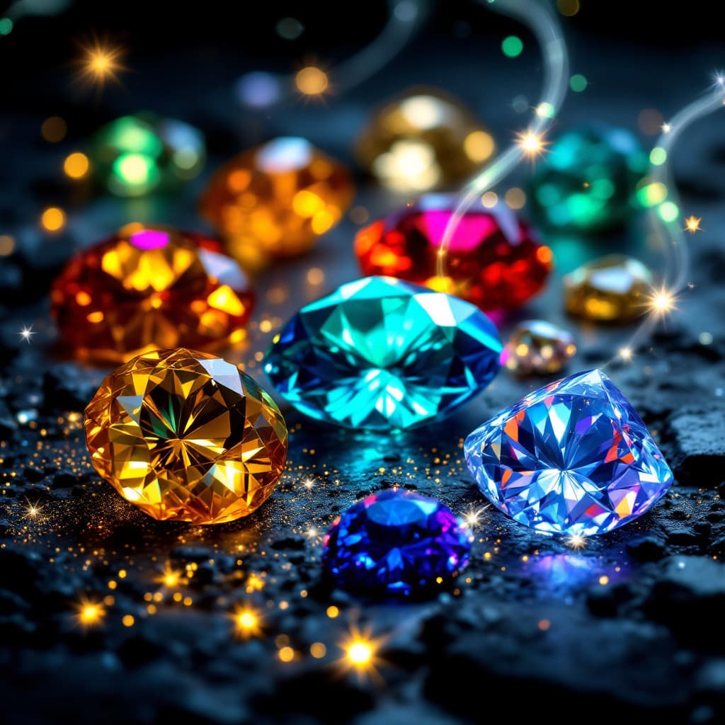 AI generated: A **digitally enhanced, ultra-luxurious image** showcasing an **exquisite collection of gemstones**,...