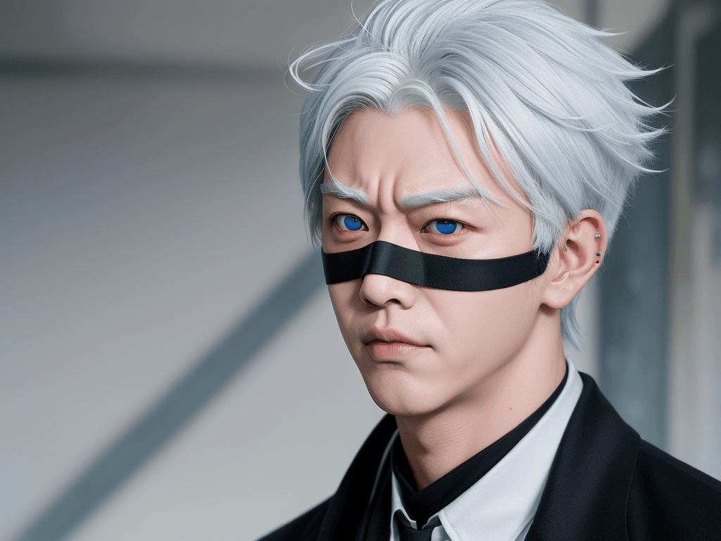 AI generated: Create a highly realistic and detailed portrait of Gojo Satoru from the anime "Jujutsu Kaisen." He s...