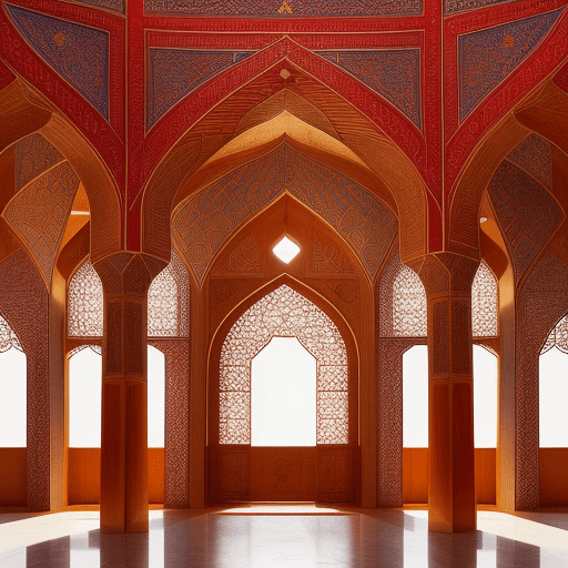 AI generated: An Iranian Carper, red, mixing Pasargad architecture and Islamic architecture.