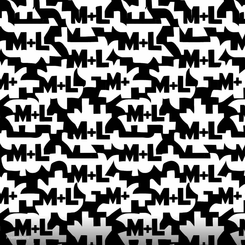 AI generated: create a pattern the text "M+L" in black on white. The pattern should fit exactly into itself on eve...