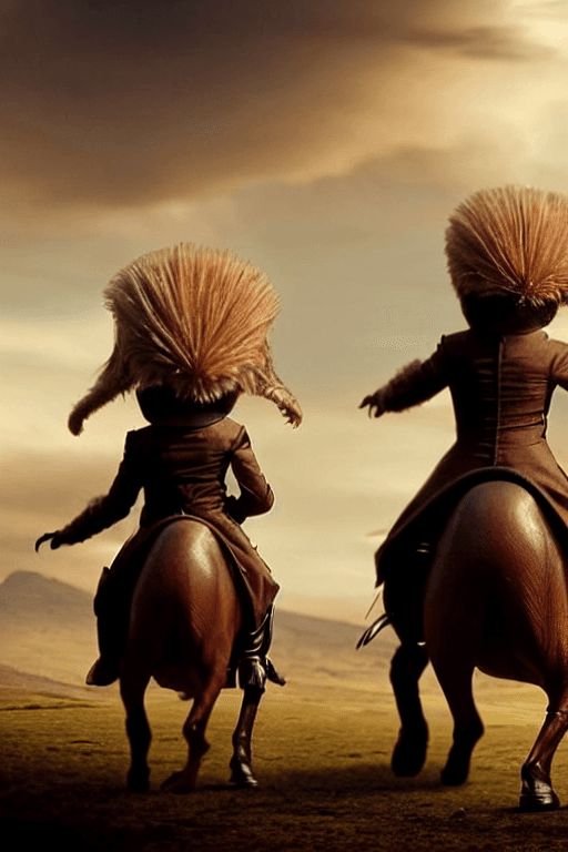 AI generated: sharp, highly detailed, film from a 2 0 1 9 sci fi 8 k movie, set in 1 8 6 0, the Trump famify ridin...