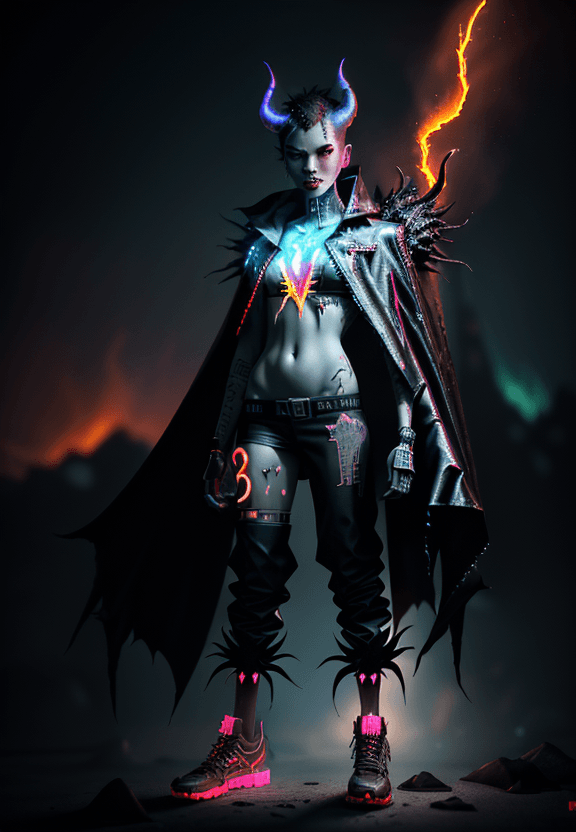 AI generated: Cantinflas BEAUTIFUL DEVIL FROM HELL , CAPE OF FIRE, perfect proportion, Cyberpunk Edgerunner style,...