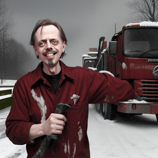 AI generated: steve buscemi smiling like a maniac showing off his crooked teeth while being put into a wood chippe...