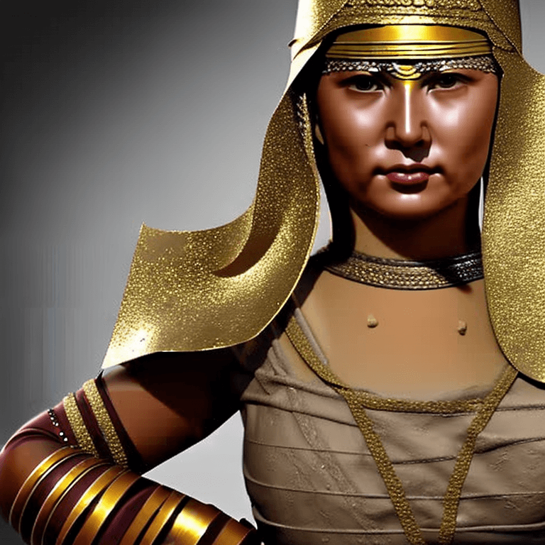 AI generated: Ultra detailed malay woman face with a sharp sword, ultra details faces skin with ultra detail blond...