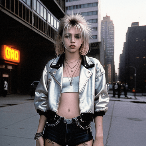 AI generated: neonpunk style 20-year-old In the gritty streets of 1990 Manhattan, a street-style photograph captur...