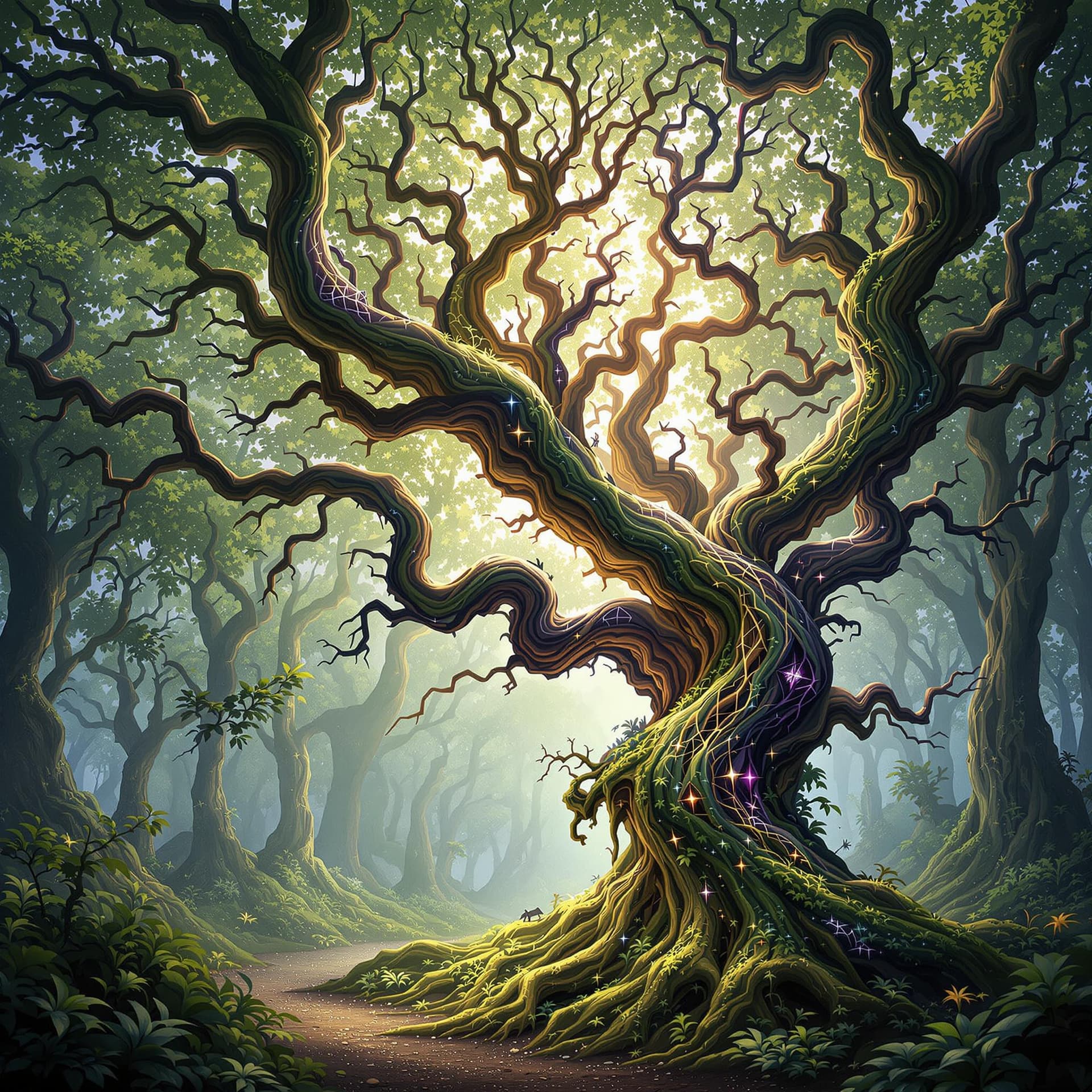 AI generated: Create an image showcasing the concept of “arbomorph,” depicting tree-like forms that blend natural ...
