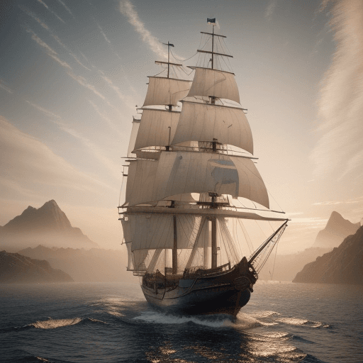 AI generated: Photo of a ultra realistic sailing ship, dramatic light, pale sunrise, cinematic lighting, battered,...