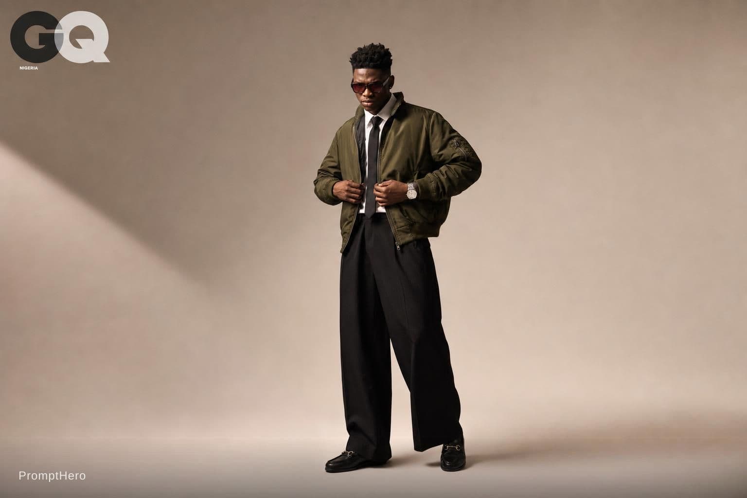 AI generated: 
Hyper-realistic luxury fashion campaign photo of me in a minimalist studio with soft neutral backgr...