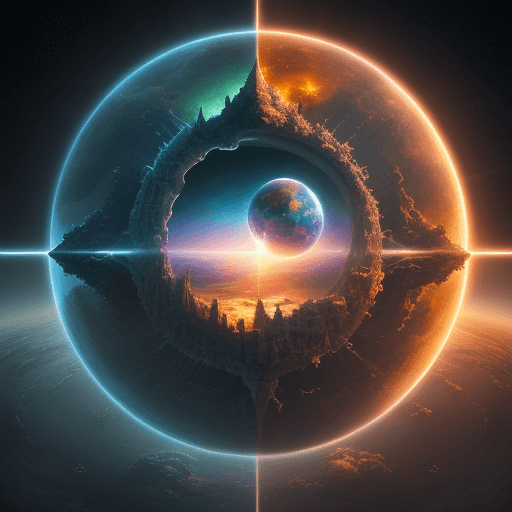 AI generated: a world within a world::5 fantasy art, shot from space, ultra detailed::3 heaven and hell::2