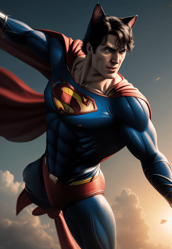AI generated: Superman-cat, hyper detalic, cinematic, animation, 8k