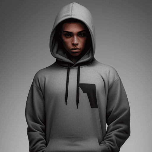 AI generated: front view, capture a urban style, Hoodie, technical materials, fabric small point label on text 'Gr...