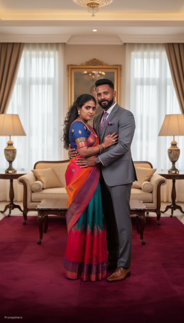 AI generated: full body view  of most beautiful european couple as most beautiful indian couple, most beautiful gi...