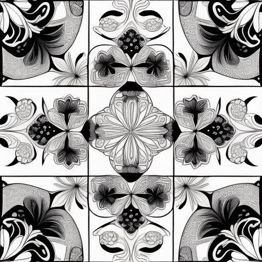 AI generated: coloring book pages, black and white, floral patterns, repeating patterns, shapes, --v 4