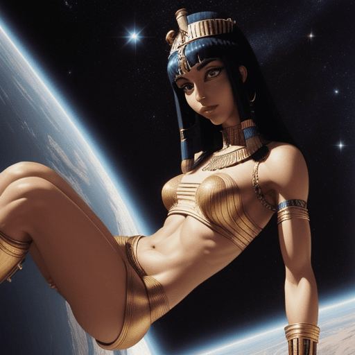 AI generated: CLEOPATRA in space,   (athletic toned body(