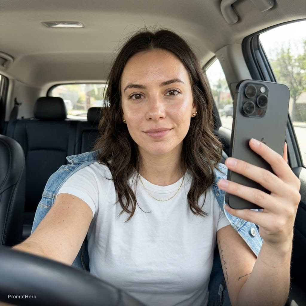 AI generated: {
  "aspect_ratio": "9:16",
  "prompt": "A realistic front-facing smartphone selfie of the same woma...