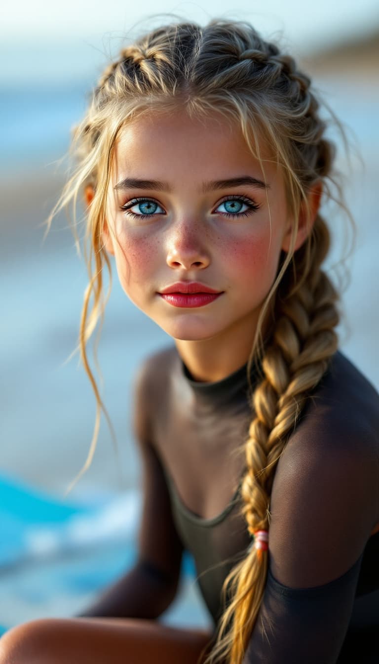 AI generated: a professional photo of a exceptionally beautiful girl in the world (age 7), (seven year old),  at t...
