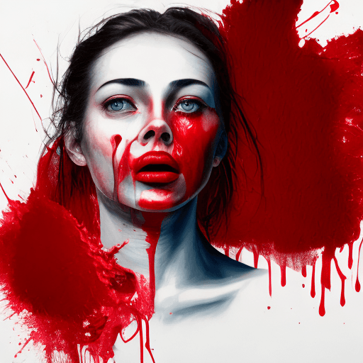 AI generated: dripping red paint across the shape of a female human, realistic , high detail, on a white backgroun...