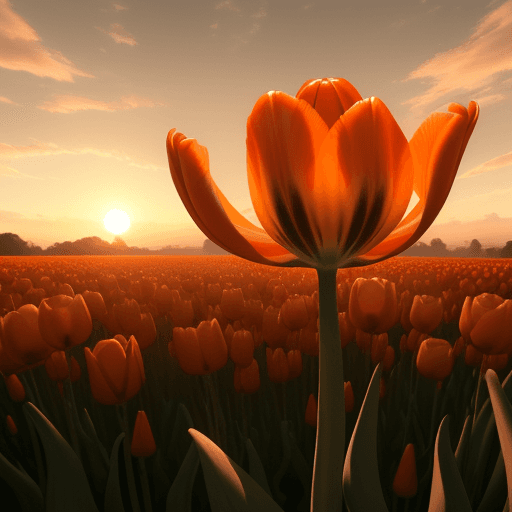 AI generated: Photo of a ultra realistic field of orange tulip flower, dramatic light, pale sunrise, cinematic lig...
