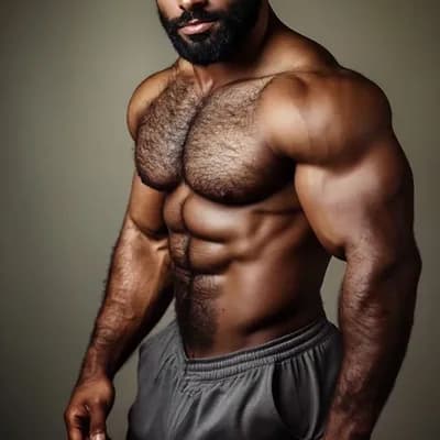 AI generated video: A muscular black man turns towards the camera and smiles