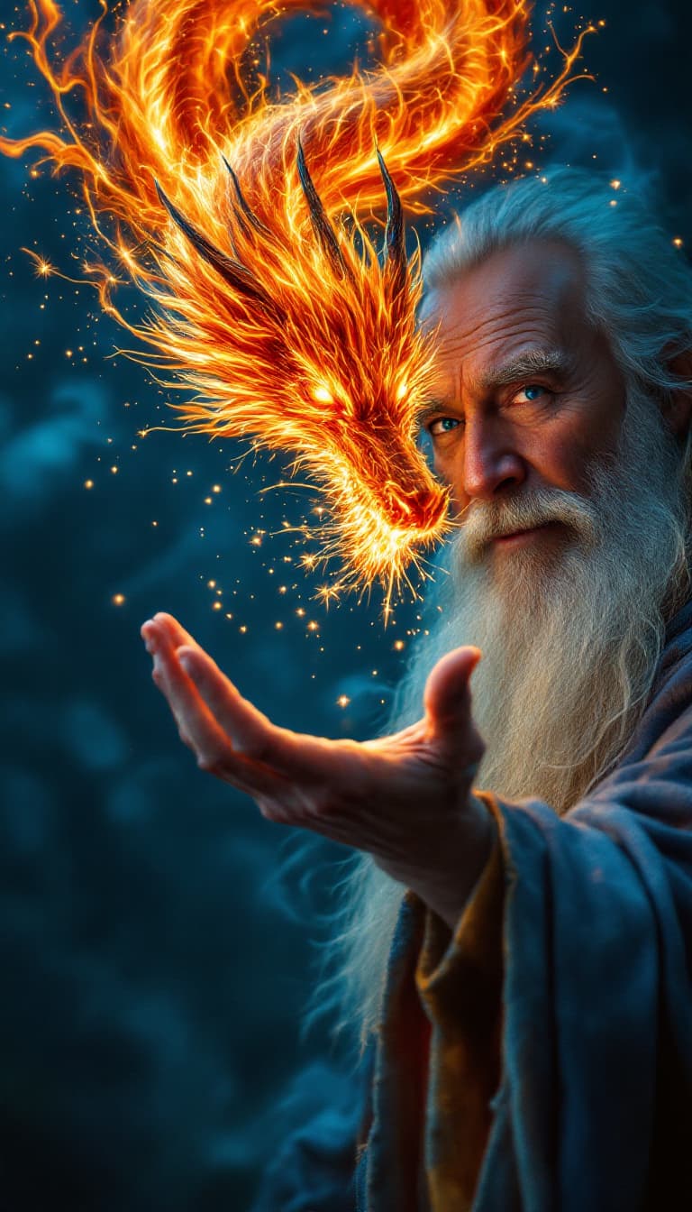AI generated: A close-up, cinematic painting of Gandalf the Grey, captured from the chest up with a focused, intim...