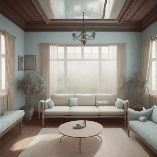 AI generated: High resolution photography interior design, dreamy sunken living room conversation pit, wooden floo...