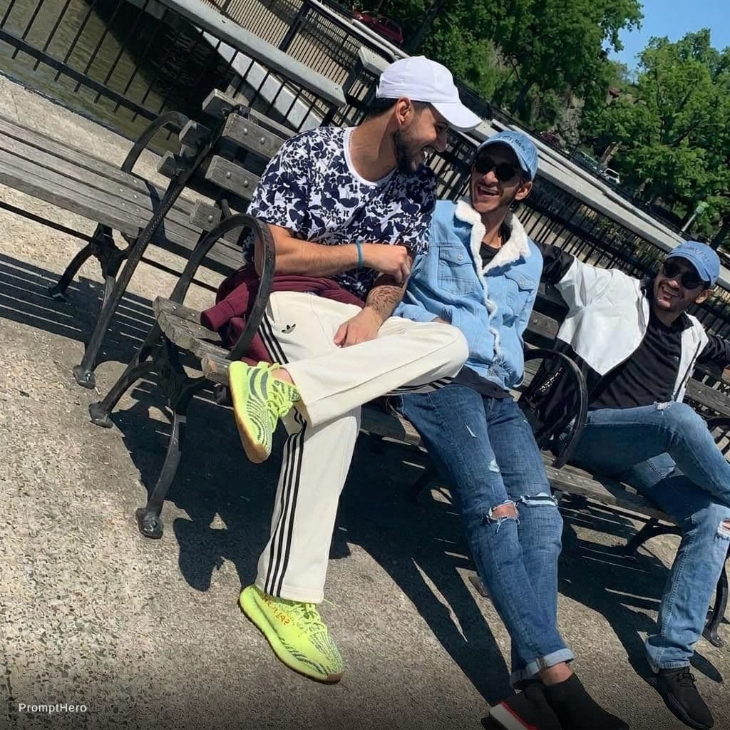 AI generated: The person who is on the left side change his pants to be the uploaded pants 