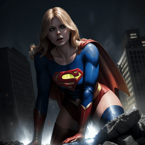 AI generated: Evil supergirl draining the power out of superman until he dies.