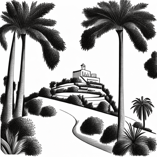 AI generated: A simple and elegant line drawing graphic to be used on a wedding invitation picturing a Mallorcan v...