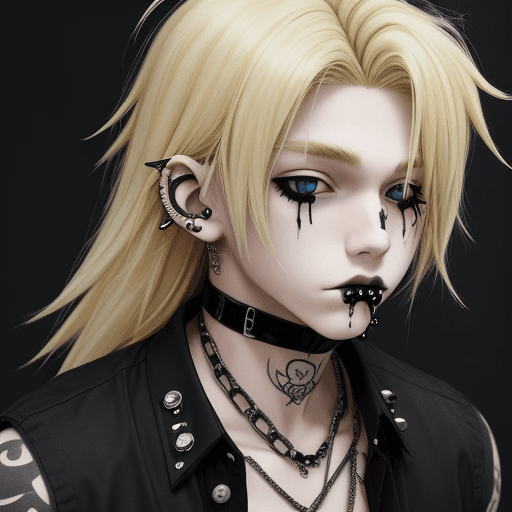 AI generated: Blonde hair, boy, anime, cute ass, piercings, goth, emo