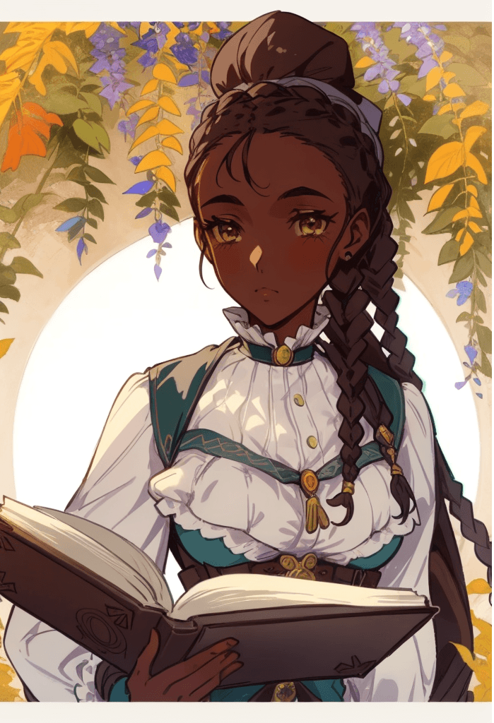 AI generated: a girl with braids is reading a book, a character portrait, inspired by Fernand Toussaint, tumblr, a...