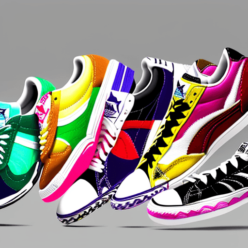 AI generated: una imagen de alta calidad en la que se vean zapatillas caídas de varios colores de las marcas nike,...