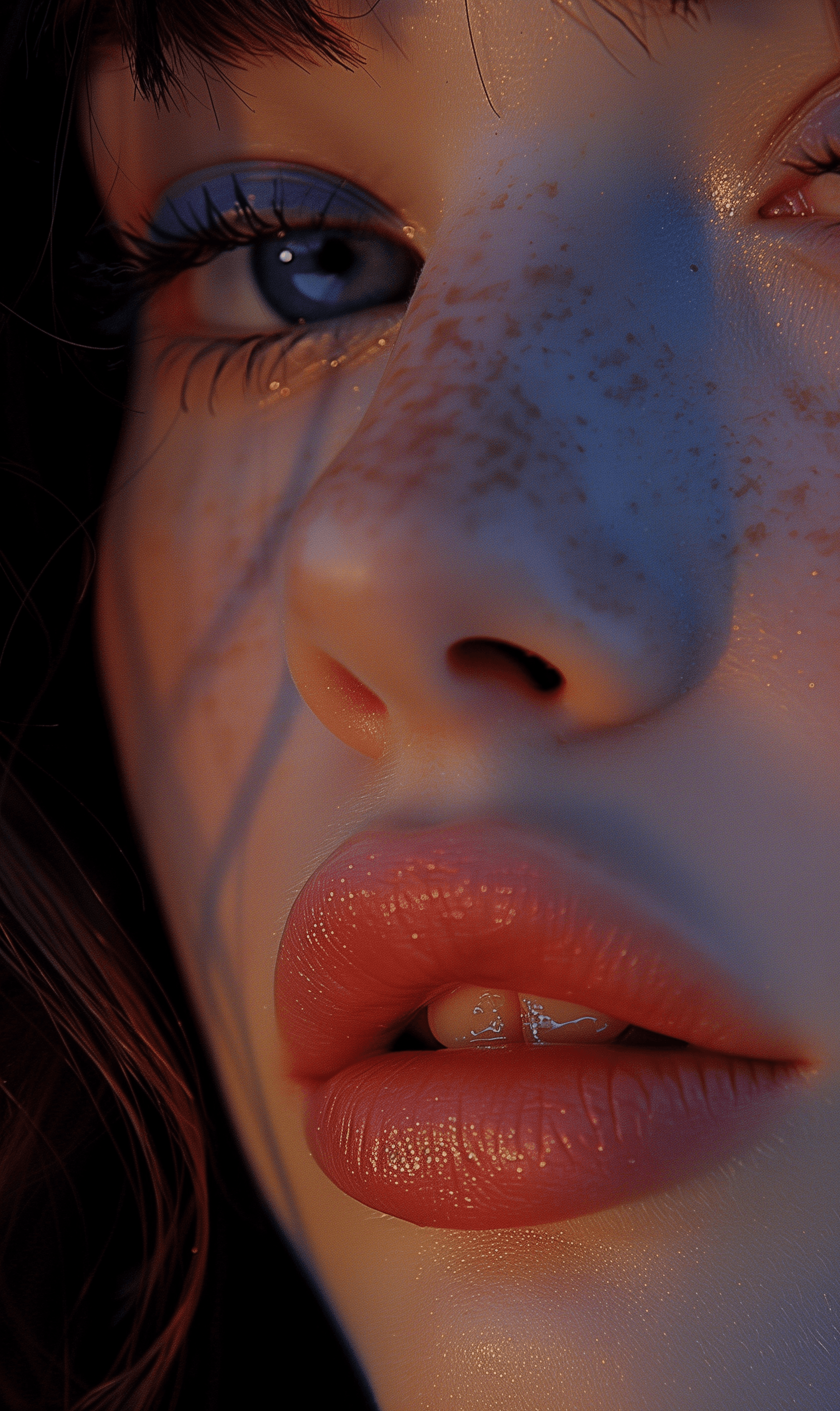 AI generated: a close up of a woman with a blue eye shadow on her face, official dior editorial, trending on pintr...
