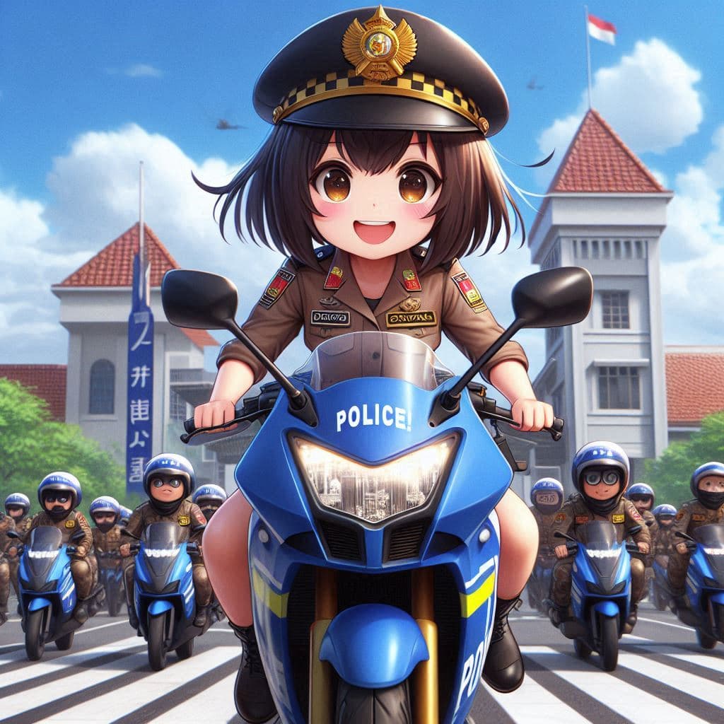 AI generated: real 3d illustration, anime, pixar style, funniest, (Indonesian police woman:2.4) (best illustration...