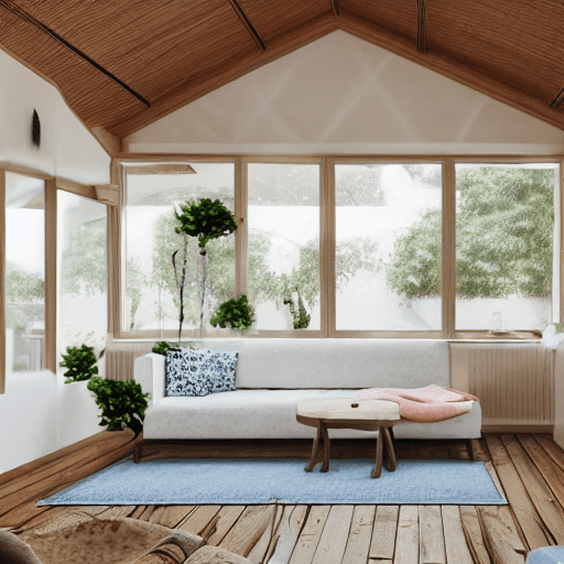 AI generated: High resolution photography interior design, dreamy sunken living room conversation pit, wooden floo...