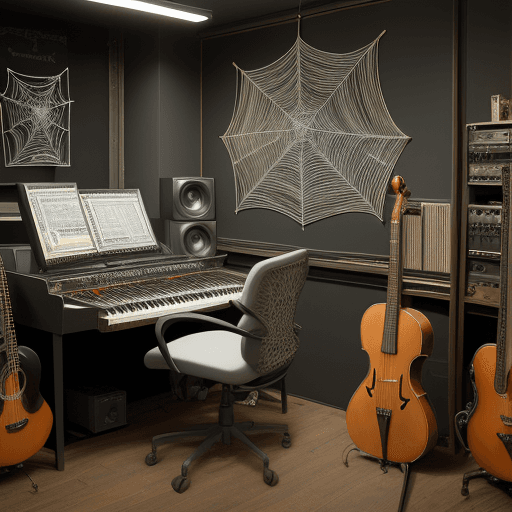AI generated: spider web include "la toile" music studio creation