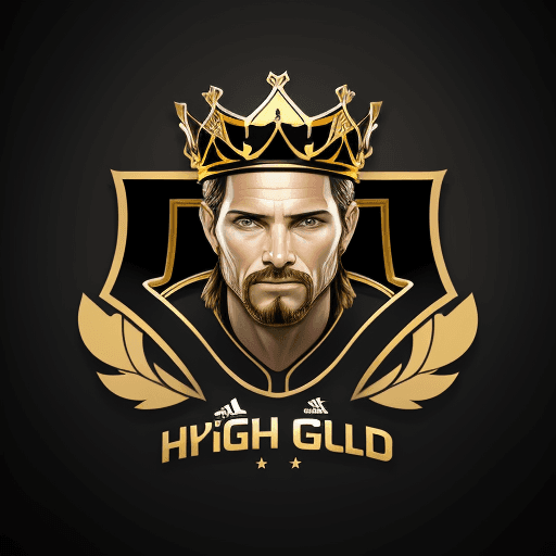 AI generated: Create a logo for a soccer brand featuring a king in gold and black colours. hyper realism, high det...