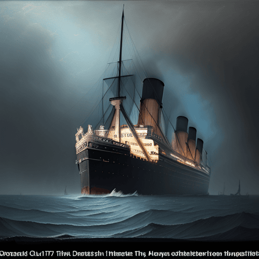 AI generated: The giant ship Titanic, tilted to the left, almost sinking, oil painting technique, Fine Art, most l...