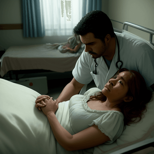 AI generated: Juan Holding Maria's Hand his mother: Juan sits beside her, maria lying in bed of hospital, holding ...