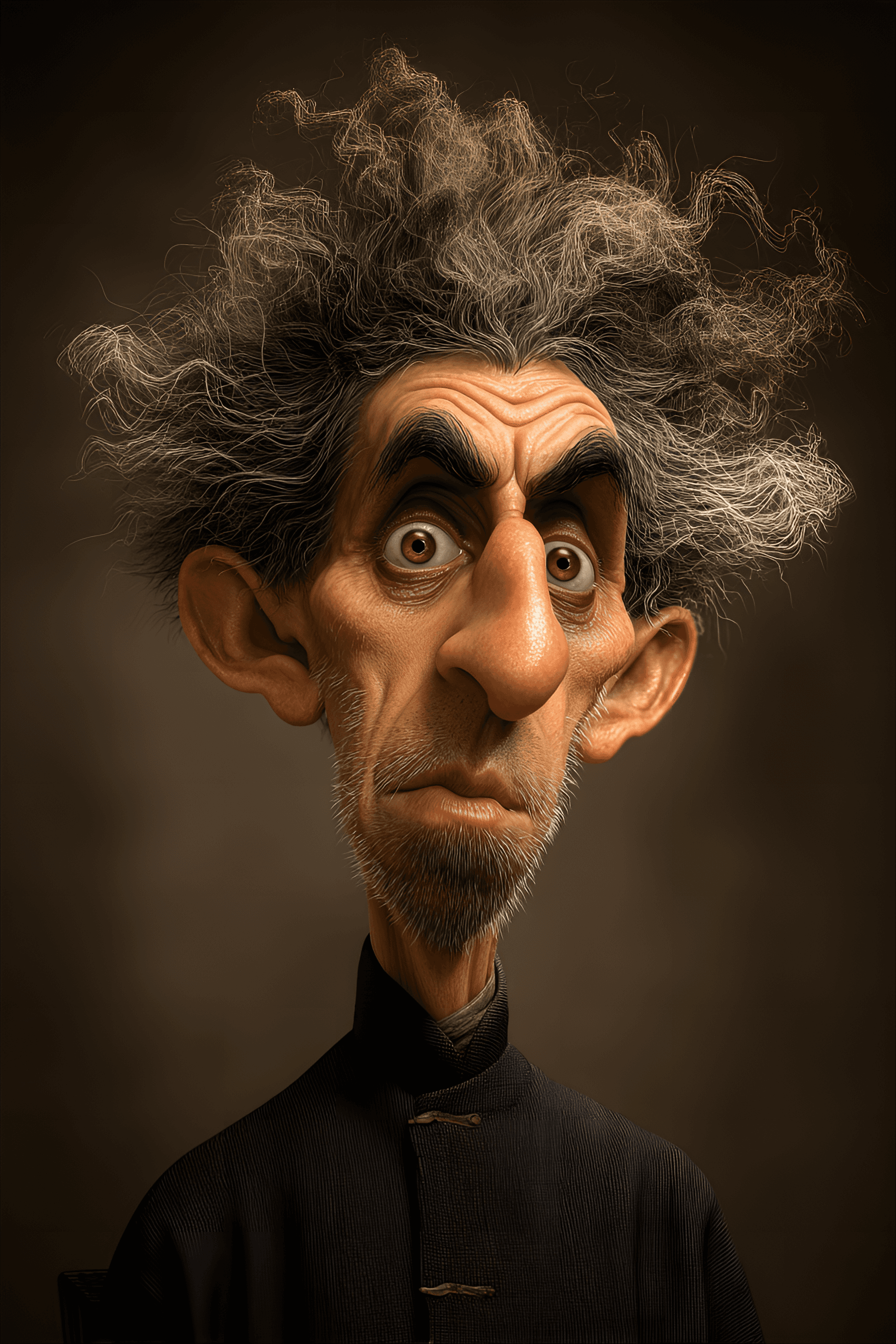 AI generated: funny caricature, eccentric professor caricature, male, middle eastern ethnicity, 50 years old