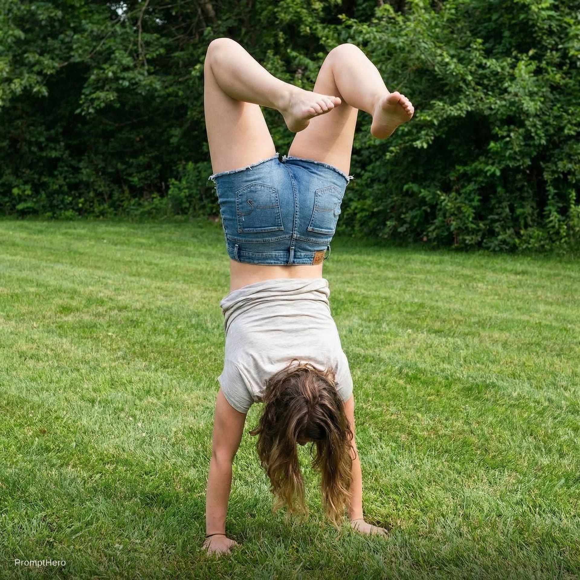 AI generated: Change the girl's position, show her buttocks, turn the girl upside down.