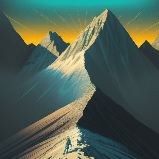 AI generated: Illustration of Mountain climbers ascending a challenging peak. One-point perspective, Abstract back...