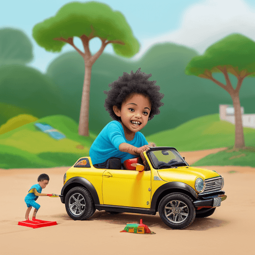 AI generated: Criar imagem de menino brincando com miniaturas de 
 carrinho no quintal de sua casa. imagem com cor...