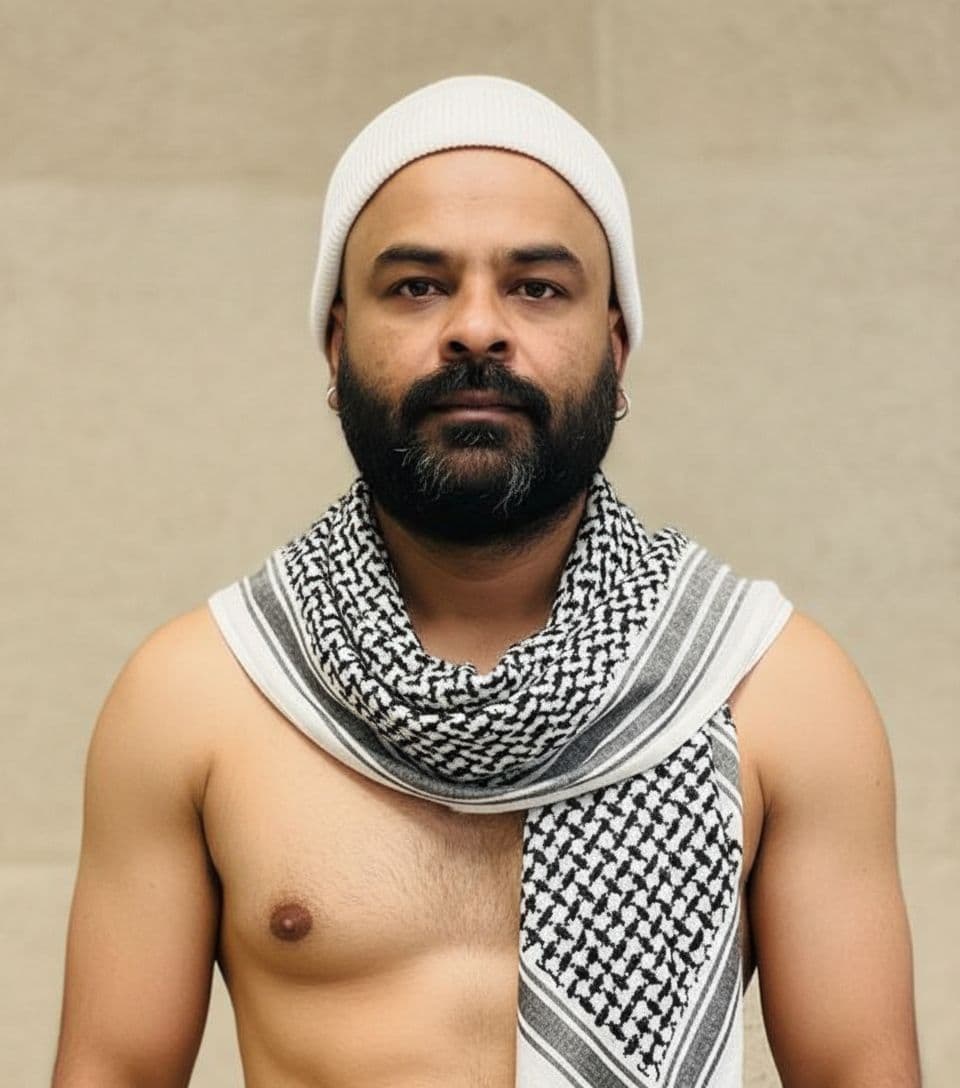 AI generated: a stylish young man with a lean, toned physique (around 57 kg, 5'6 tall) — his beard remains unchang...
