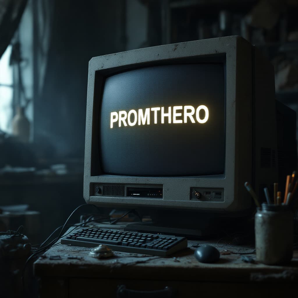 AI generated: detailed cinematic dof render of an old dusty detailed CRT monitor on a wooden desk in a dim room wi...