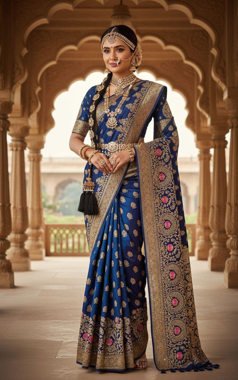 AI generated: face match "Create a highly detailed and realistic image of a traditional Indian woman wearing an el...